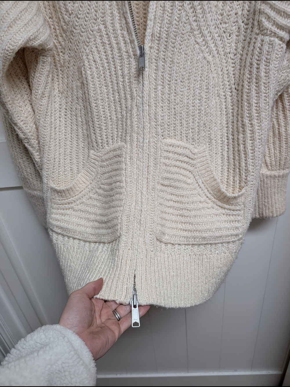 Pilcro Cozy Cream Zip-Front Knit Sweater, Medium - Picture 4 of 7
